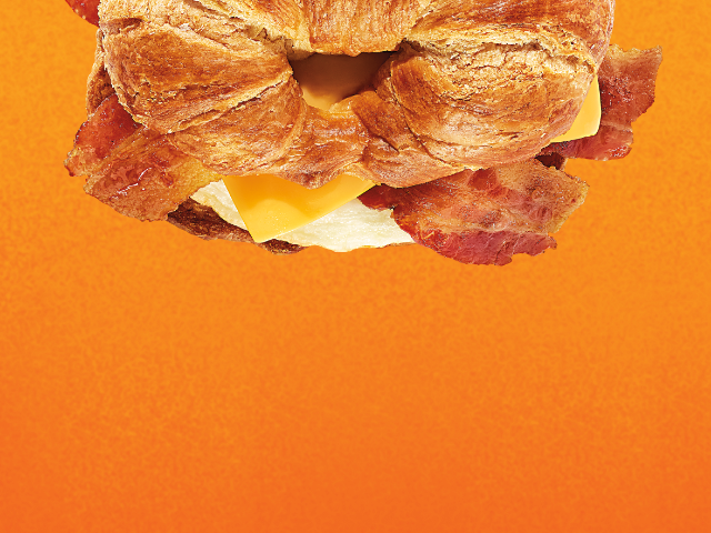 A Bacon, Egg & Cheese on a croissant